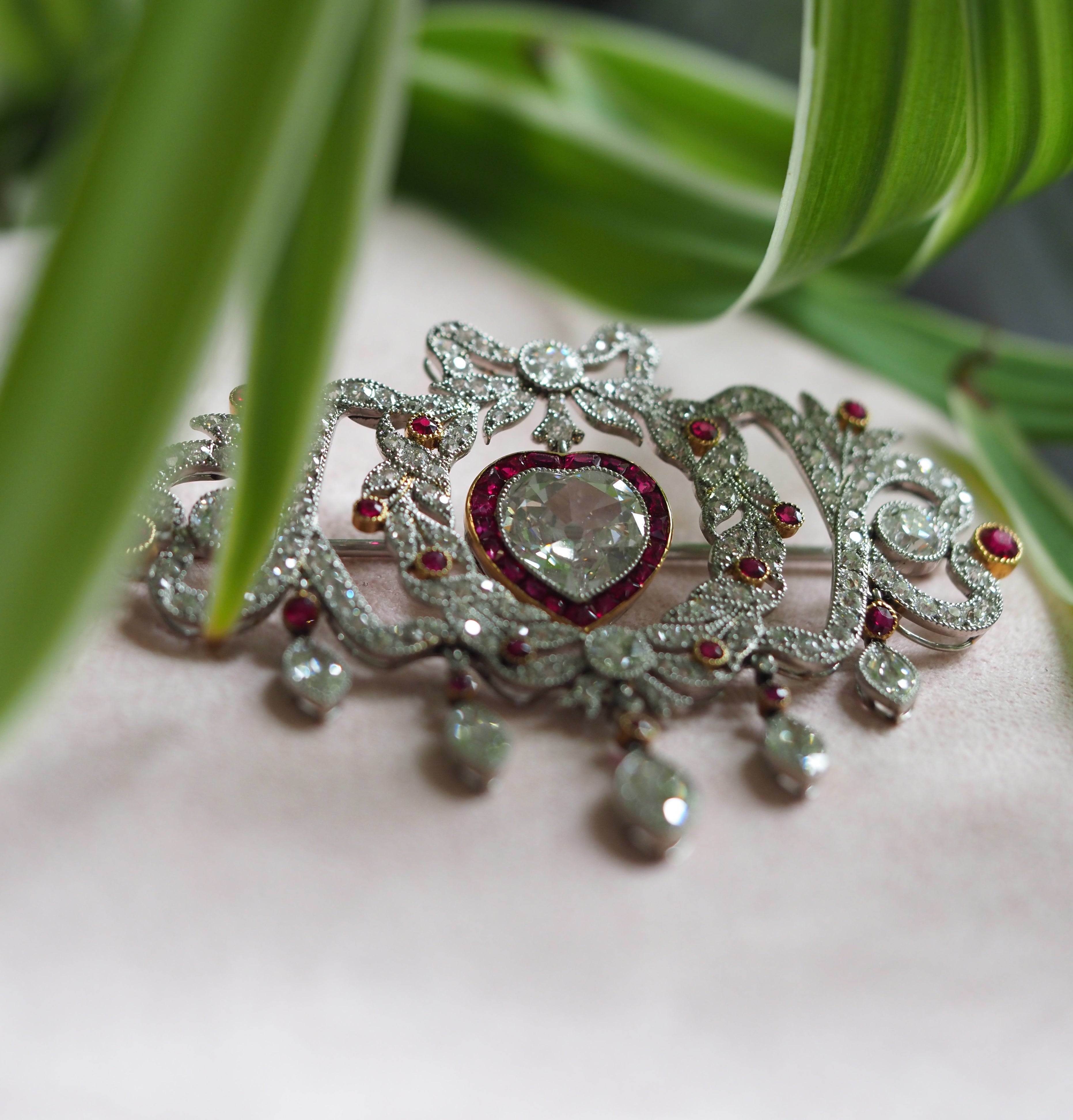 Ogden Of Harrogate Jewellery Belle Époque Diamond & Ruby Edwardian Brooch *POA*