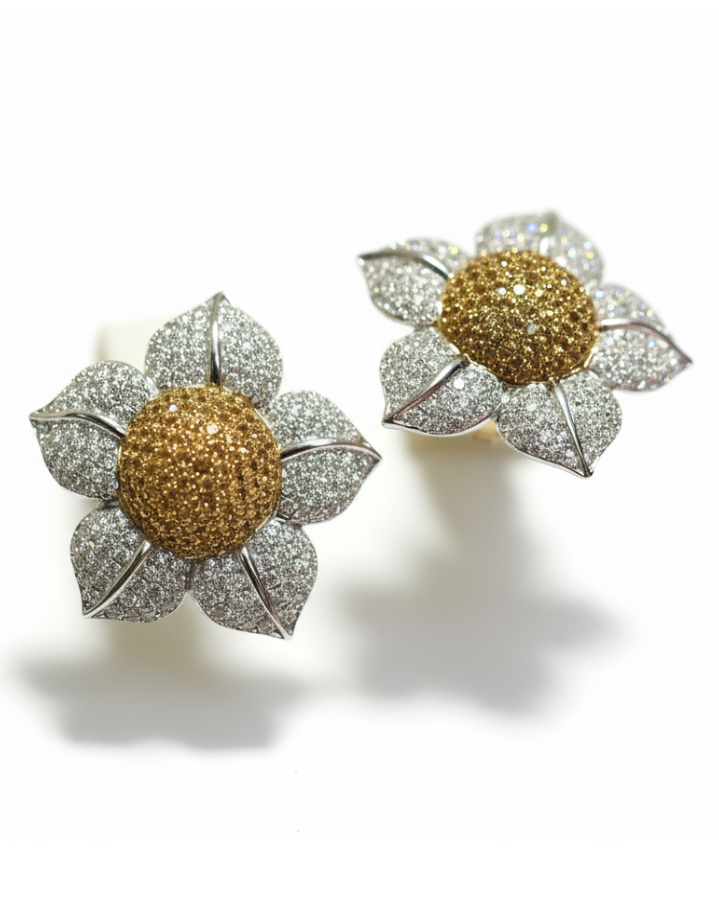 Ogden of Harrogate Jewellery Daisy Earrings Studded with 3ct of Diamonds and 1.5ct of Sappires