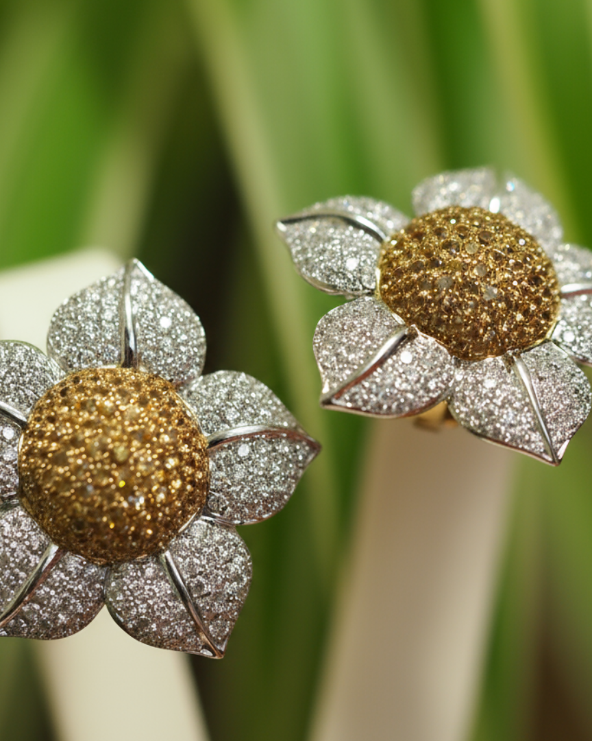 Ogden of Harrogate Jewellery Daisy Earrings Studded with 3ct of Diamonds and 1.5ct of Sappires