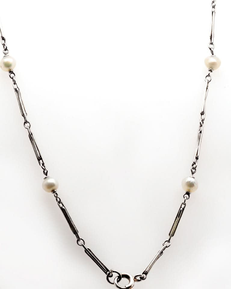 Ogden of Harrogate Jewellery Diamond and Pearl Pendant on Platinum Chain C.1905