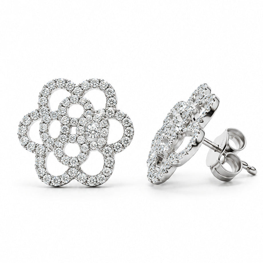 Ogden Of Harrogate Jewellery Diamond Set Flower Shaped Earrings, 18CT White Gold