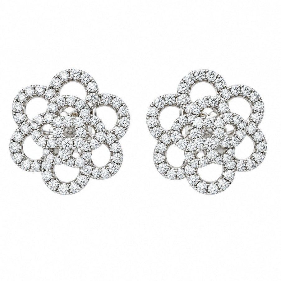 Ogden Of Harrogate Jewellery Diamond Set Flower Shaped Earrings, 18CT White Gold