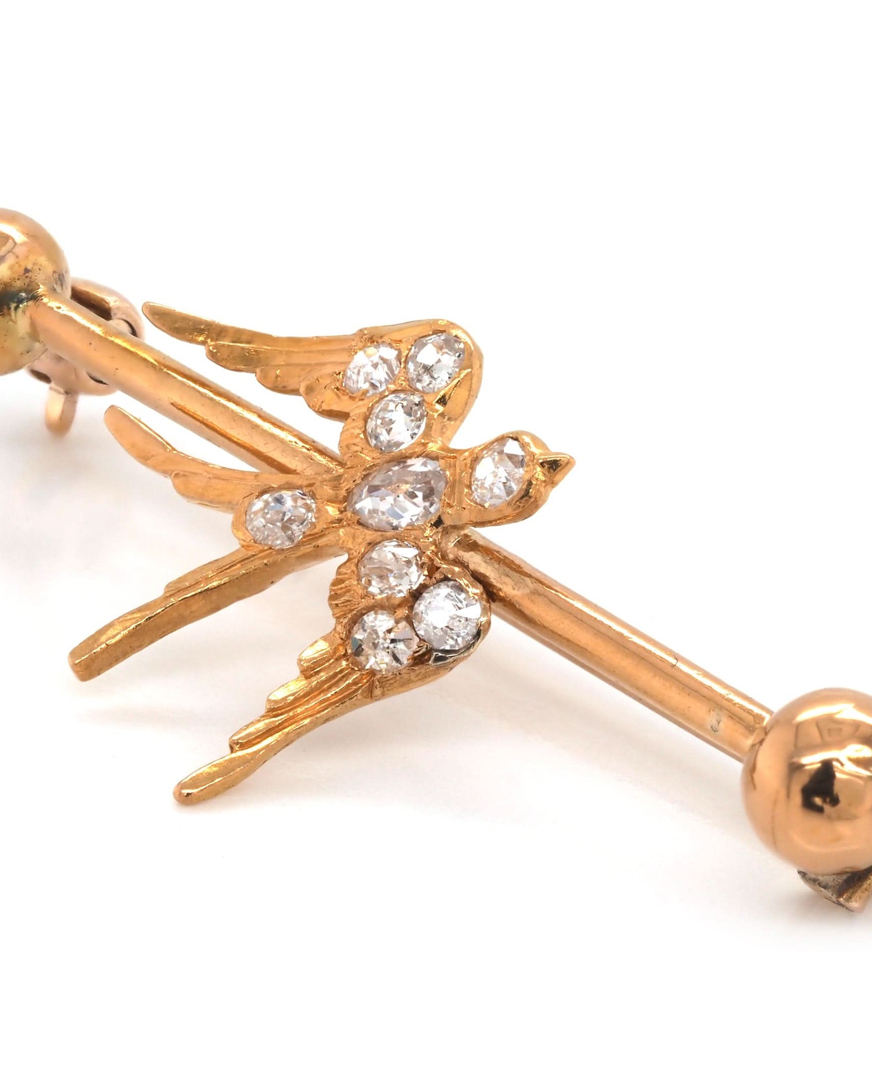 Ogden of Harrogate Jewellery Edwardian 15ct Yellow Gold Diamond Swallow Bar Brooch