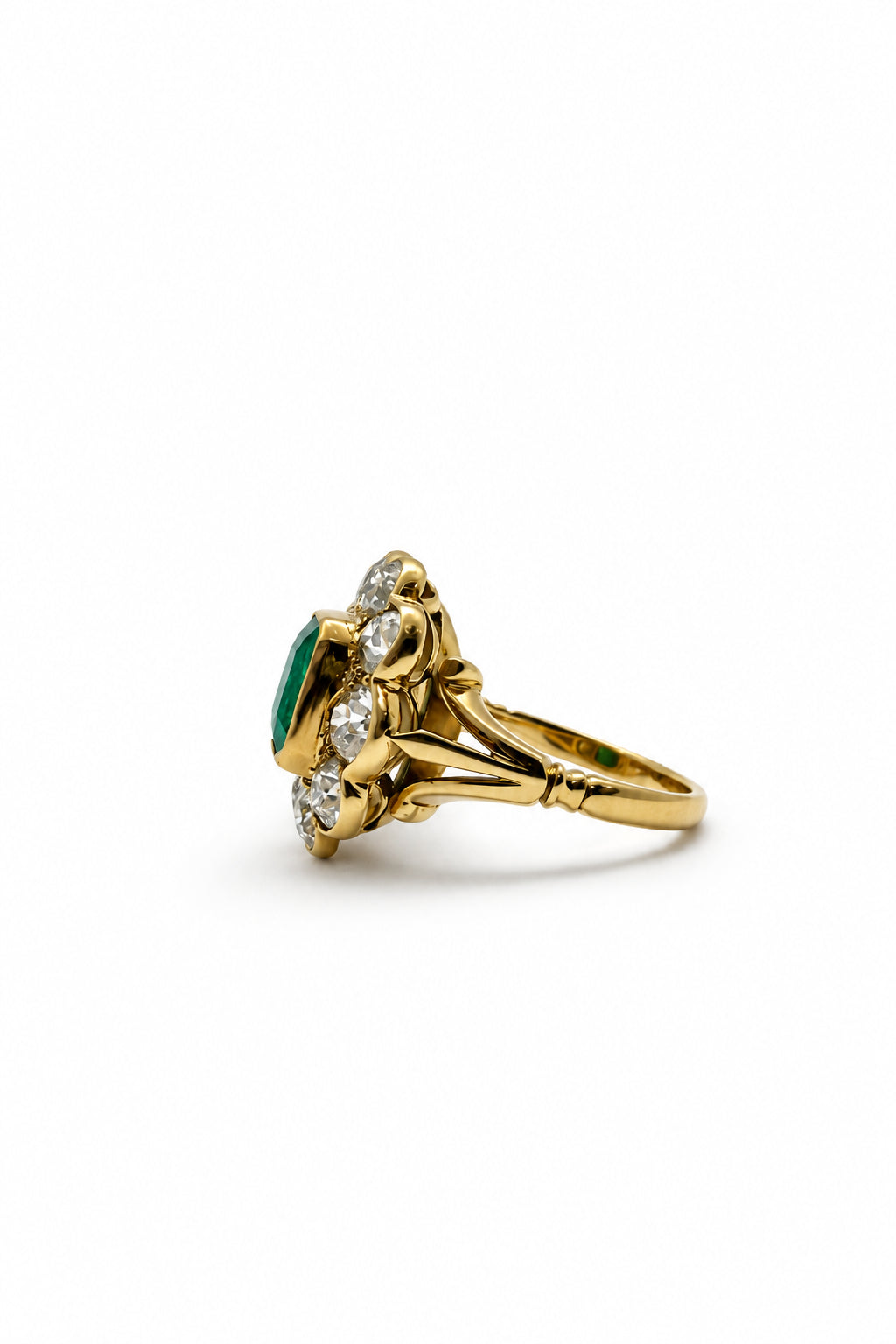 Ogden Of Harrogate Jewellery Emerald and Diamond Fancy Cluster 18CT Yellow Gold