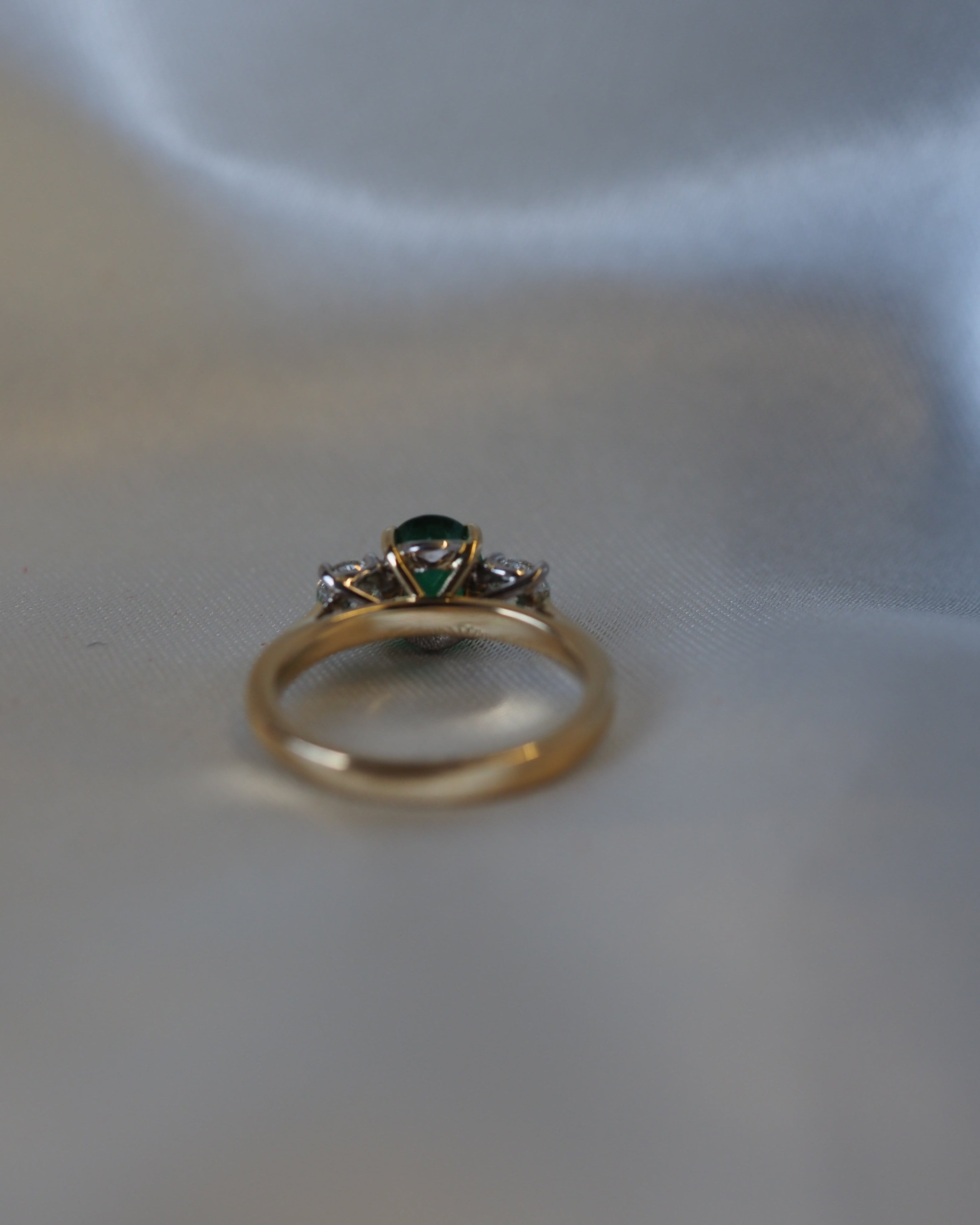 Ogden Of Harrogate Jewellery Emerald and Diamond Three-Stone Ring in 18ct Yellow Gold