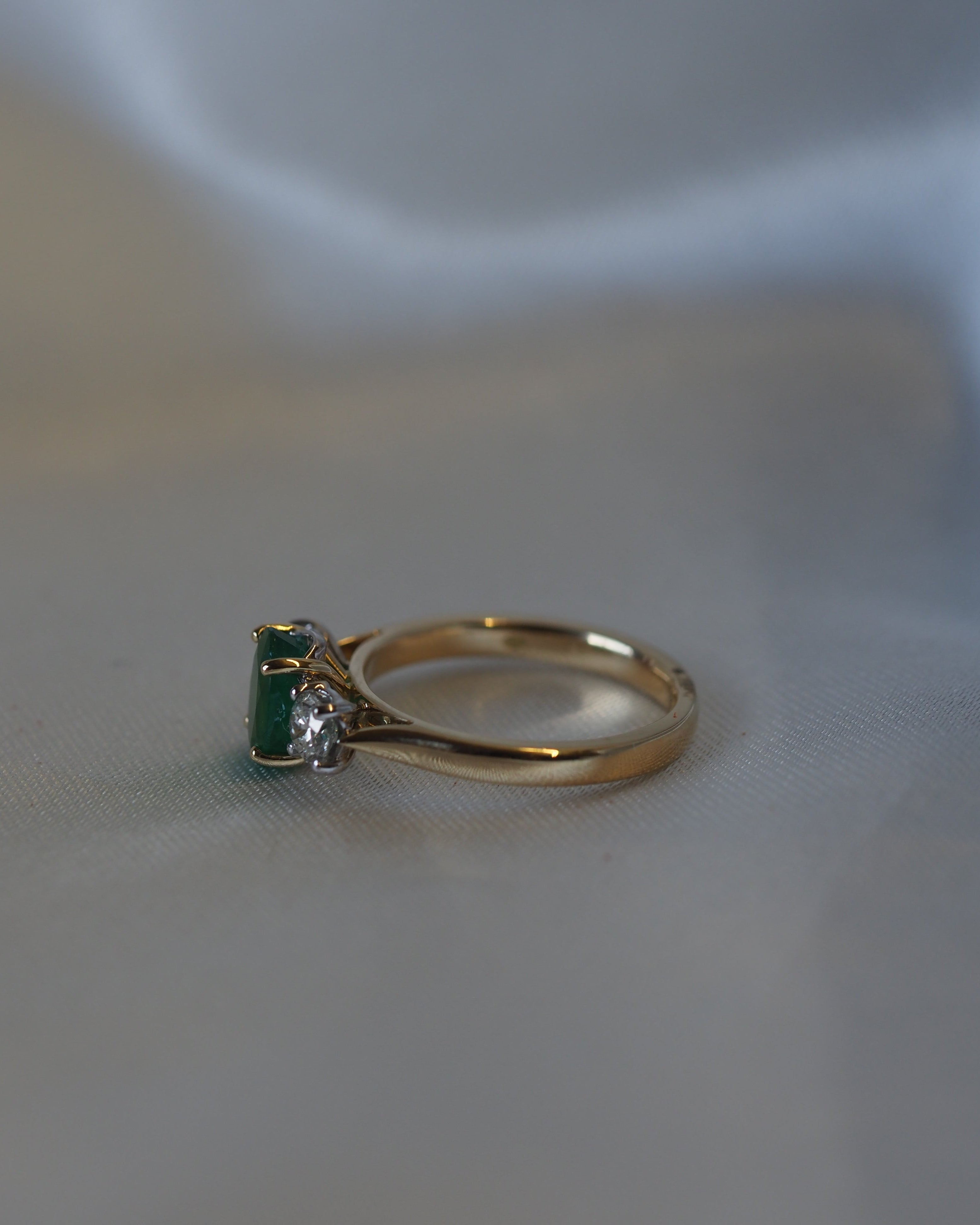 Ogden Of Harrogate Jewellery Emerald and Diamond Three-Stone Ring in 18ct Yellow Gold