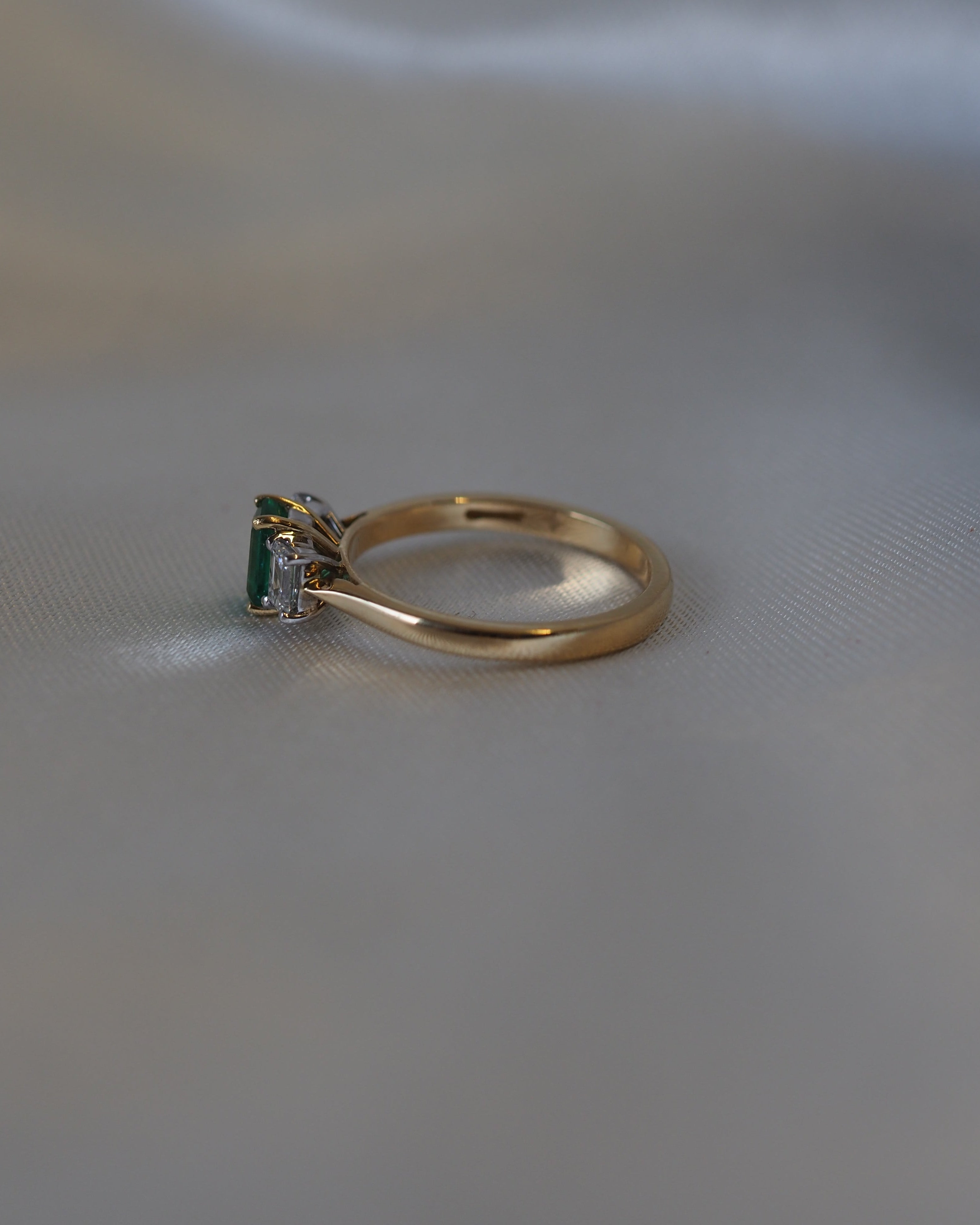 Ogden of Harrogate Jewellery Emerald and Diamond Three-Stone Ring in 18ct Yellow Gold