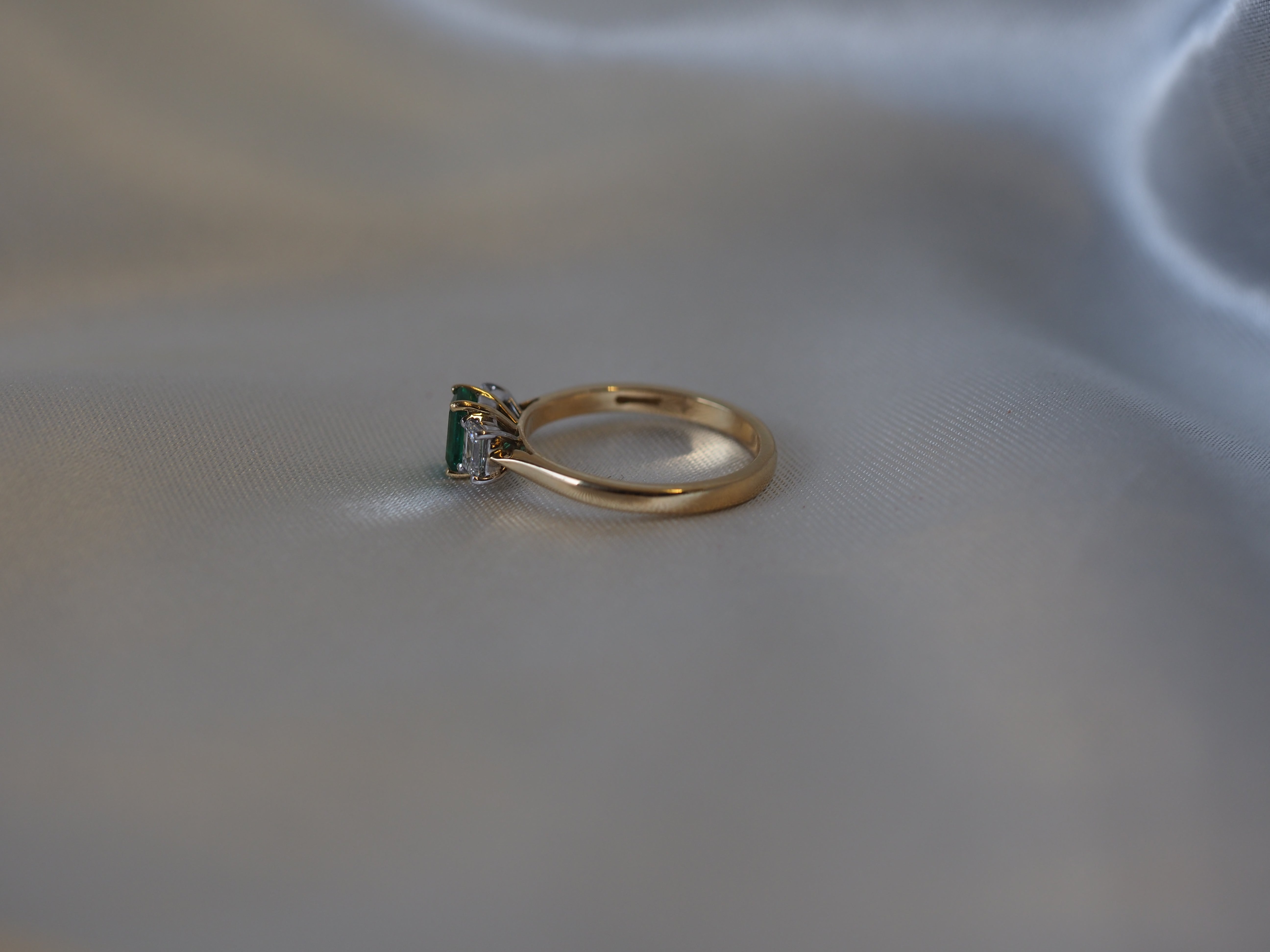 Ogden of Harrogate Jewellery Emerald and Diamond Three-Stone Ring in 18ct Yellow Gold