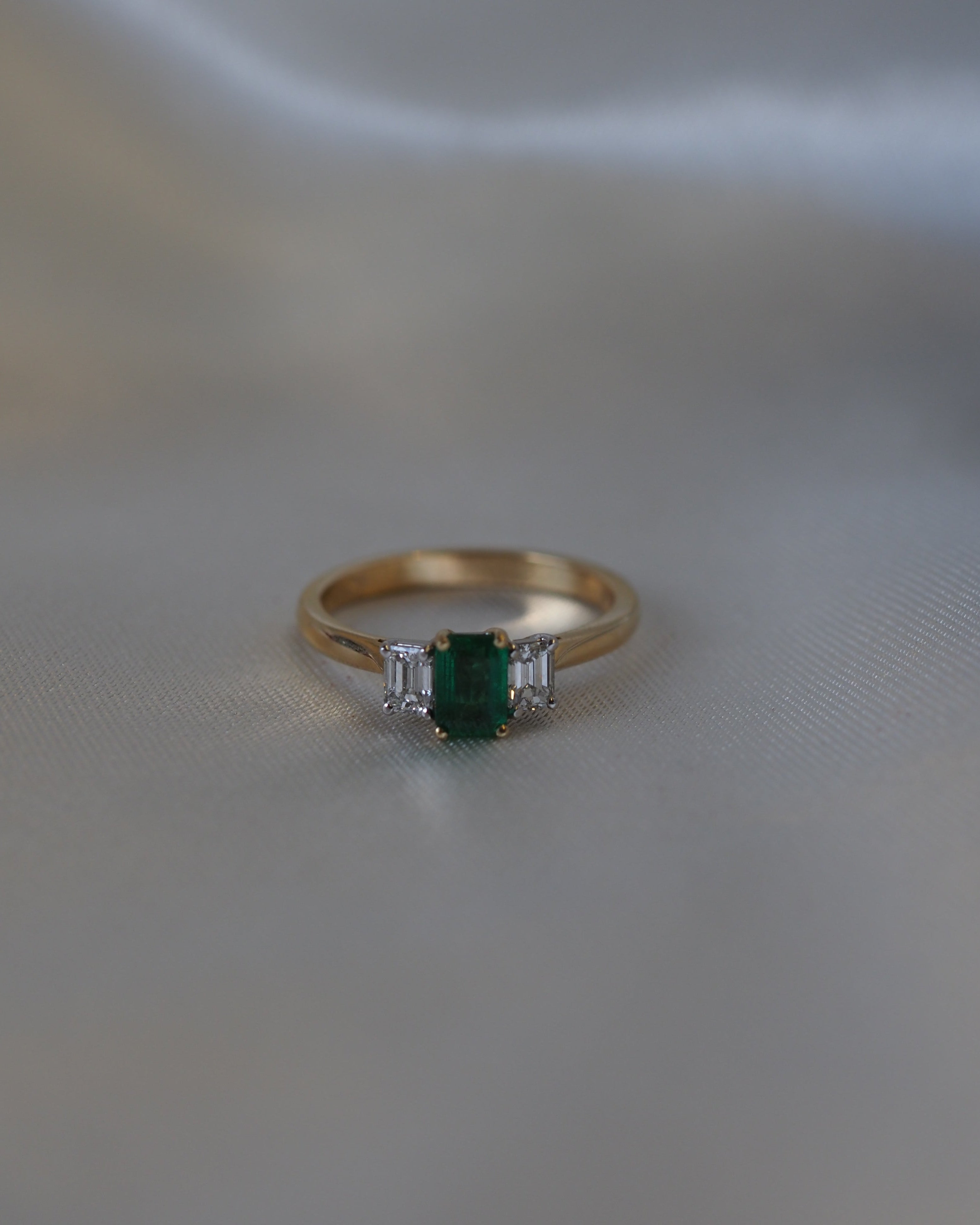 Ogden of Harrogate Jewellery Emerald and Diamond Three-Stone Ring in 18ct Yellow Gold