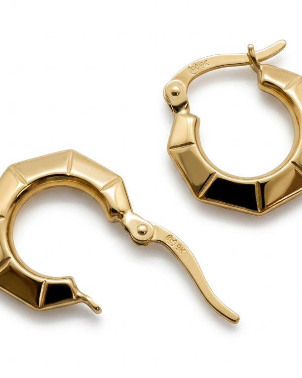 Ogden Of Harrogate Jewellery Facetted Creole Style Hoop Earrings in 9ct Yellow Gold
