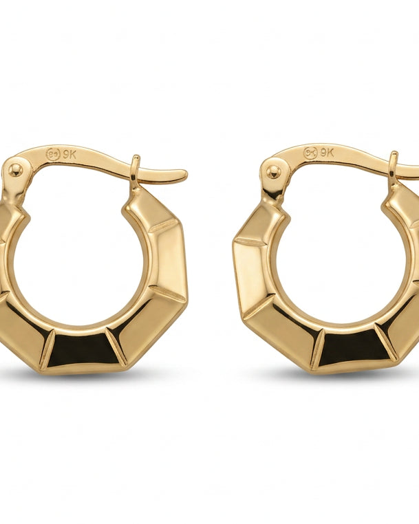 Ogden Of Harrogate Jewellery Facetted Creole Style Hoop Earrings in 9ct Yellow Gold