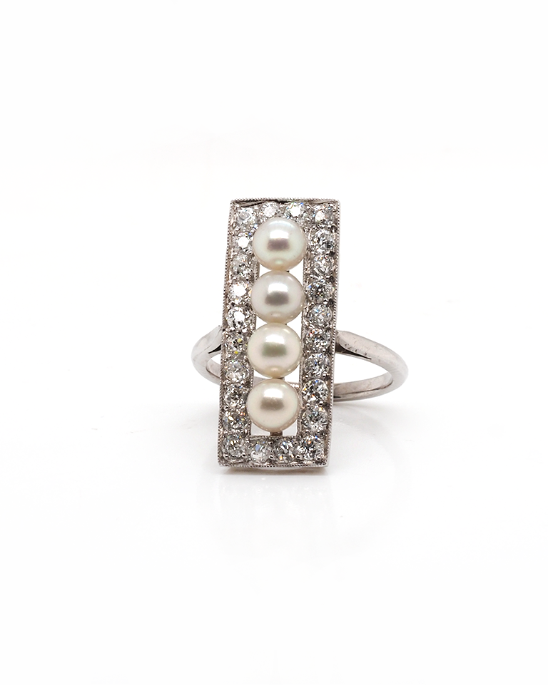Ogden of Harrogate Jewellery Natural Pearl and Diamond Art Deco Plaque Ring