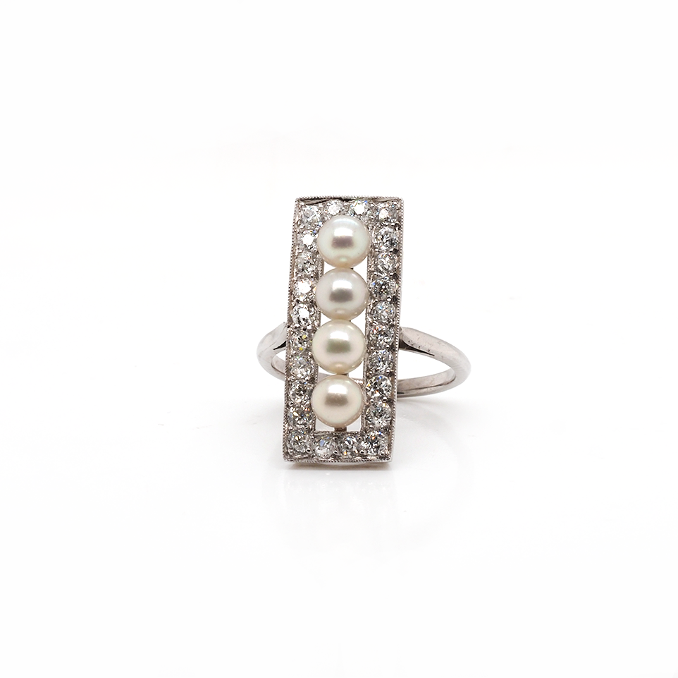 Ogden of Harrogate Jewellery Natural Pearl and Diamond Art Deco Plaque Ring