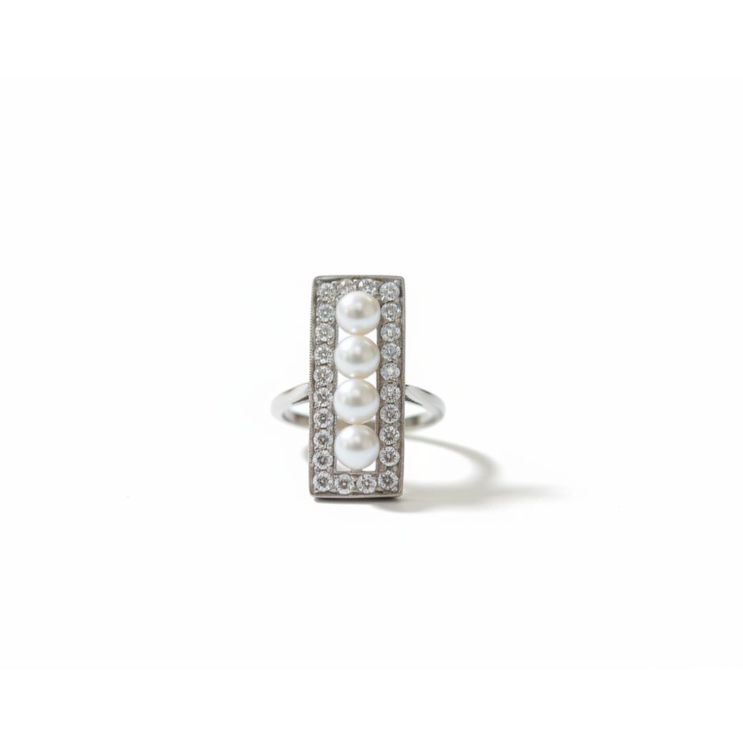 Ogden of Harrogate Jewellery Natural Pearl and Diamond Art Deco Ring