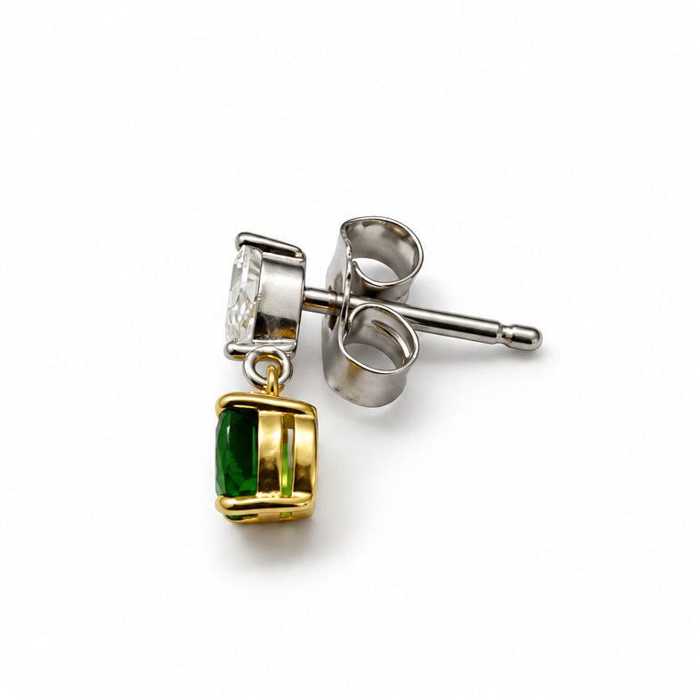 Ogden Of Harrogate Jewellery Pair of Tsavorite Garnet and Diamond 18CT Yellow and White Gold Drop Earrings