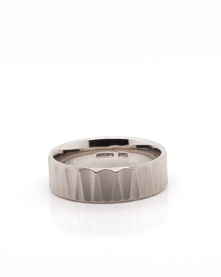 Ogden of Harrogate Jewellery Palladium Brushed Wedding Ring with V-Shape Pattern