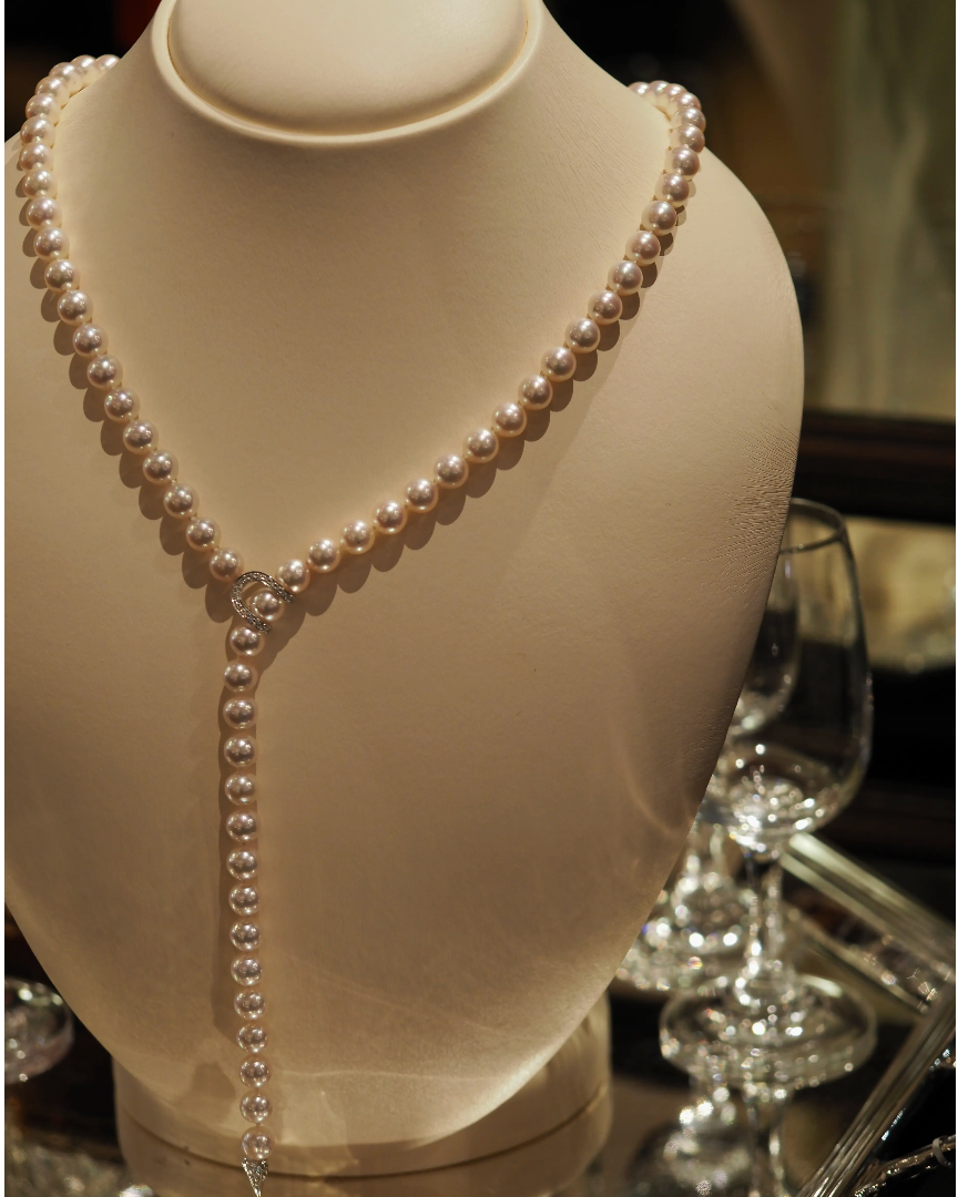 Ogden of Harrogate Jewellery Pearl Necklace With Diamond Clasp and Pyramind Link Detail *POA*