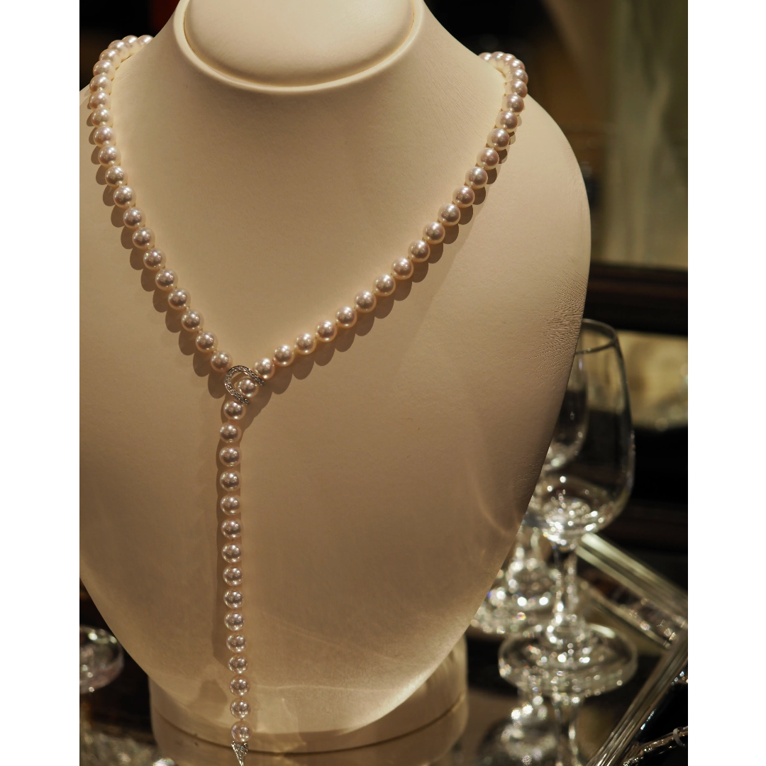 Ogden of Harrogate Jewellery Pearl Necklace With Diamond Clasp and Pyramind Link Detail *POA*
