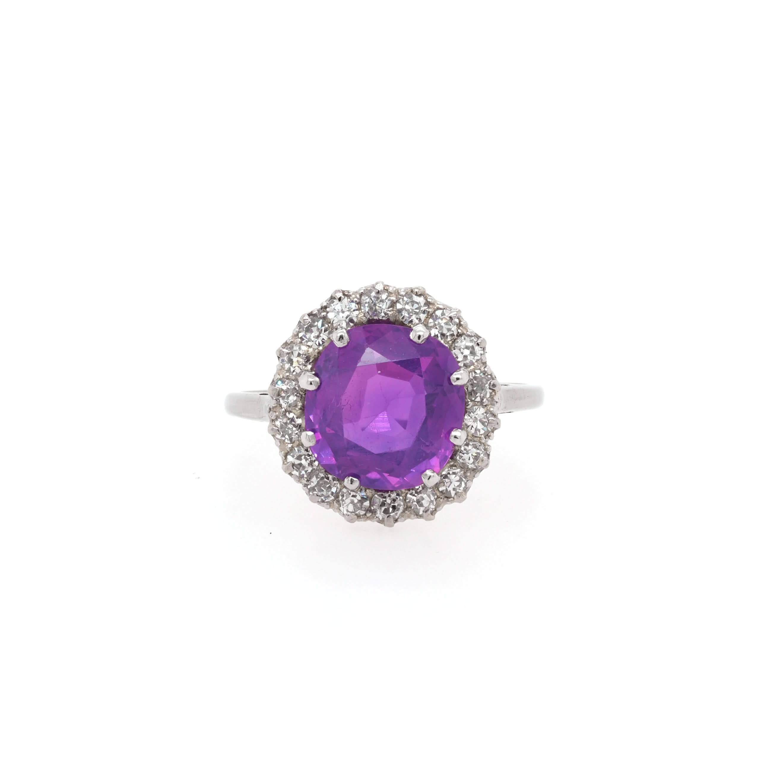 Ogden of Harrogate Jewellery Platinum 4.39ct Purple Sapphire and Diamond Cluster Ring