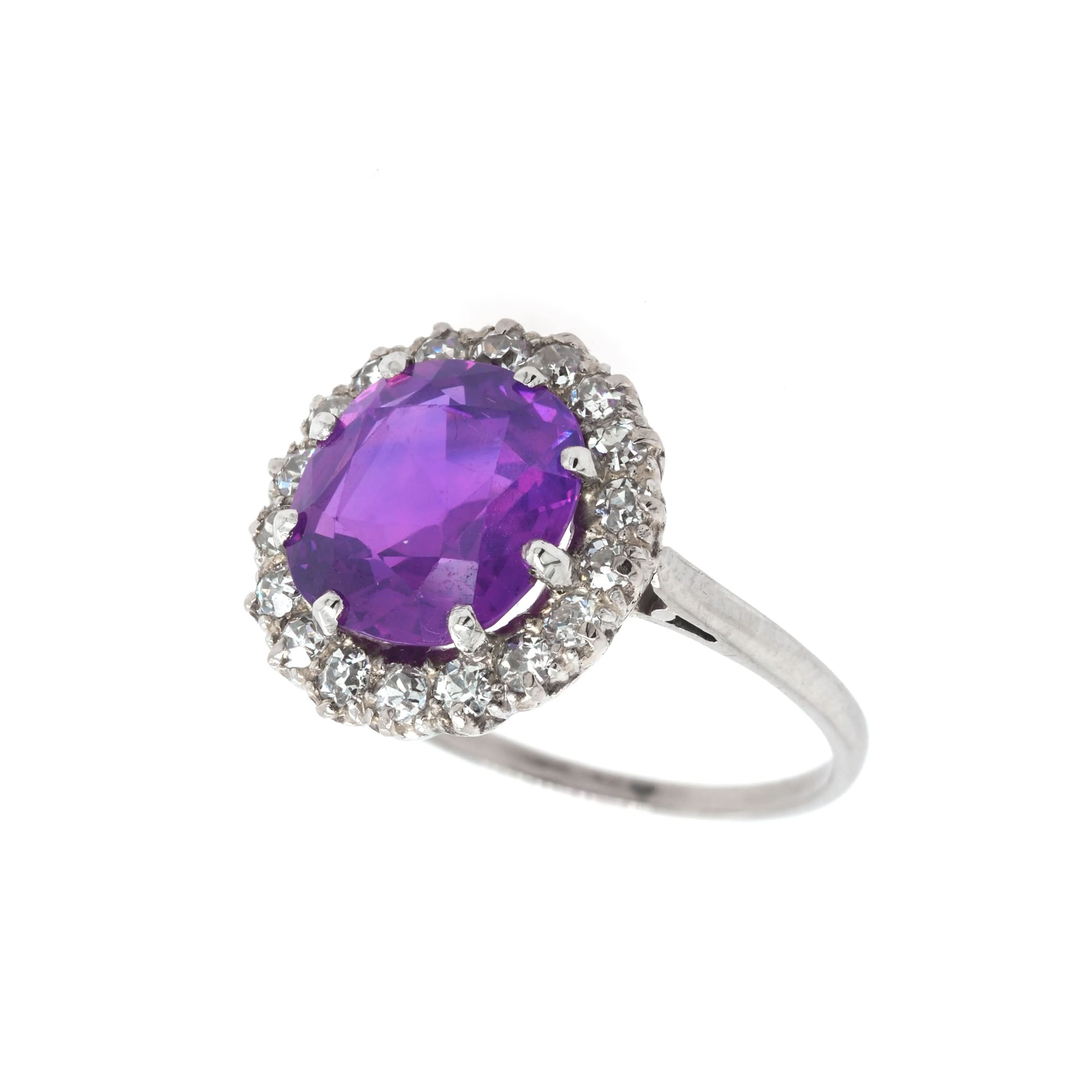 Ogden of Harrogate Jewellery Platinum 4.39ct Purple Sapphire and Diamond Cluster Ring