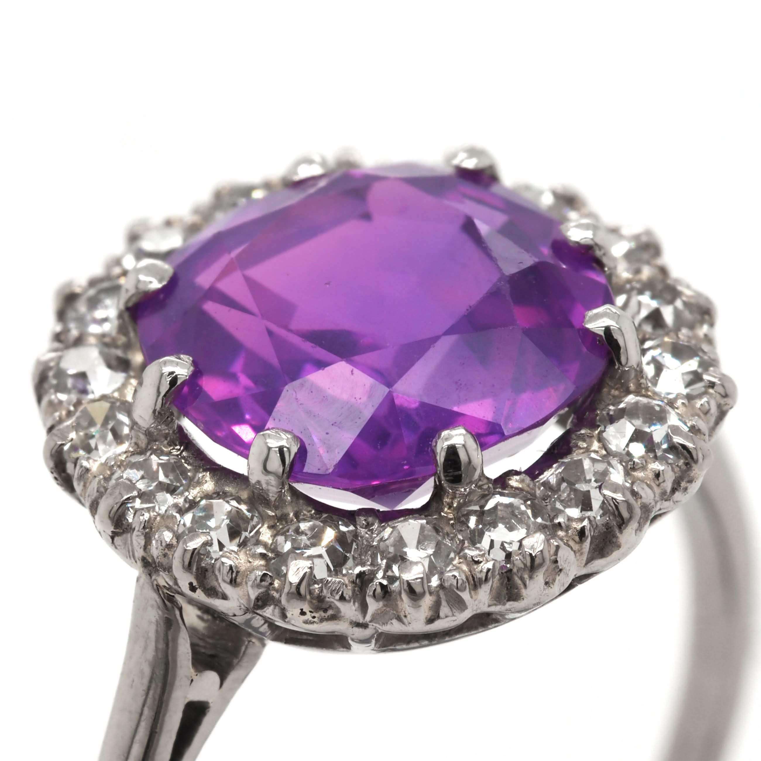 Ogden of Harrogate Jewellery Platinum 4.39ct Purple Sapphire and Diamond Cluster Ring