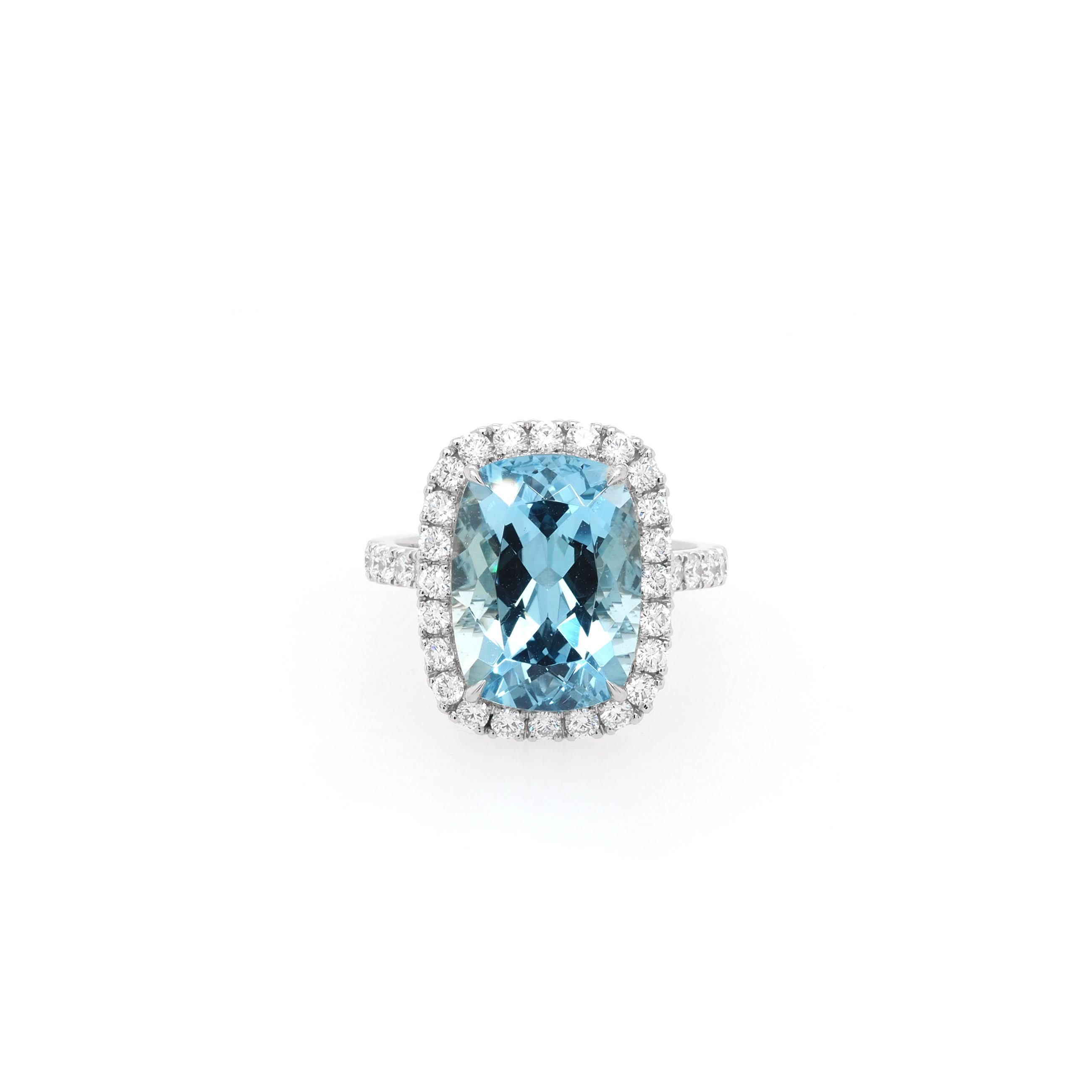 Ogden of Harrogate Jewellery Platinum Aquamarine and Diamond Cluster Ring