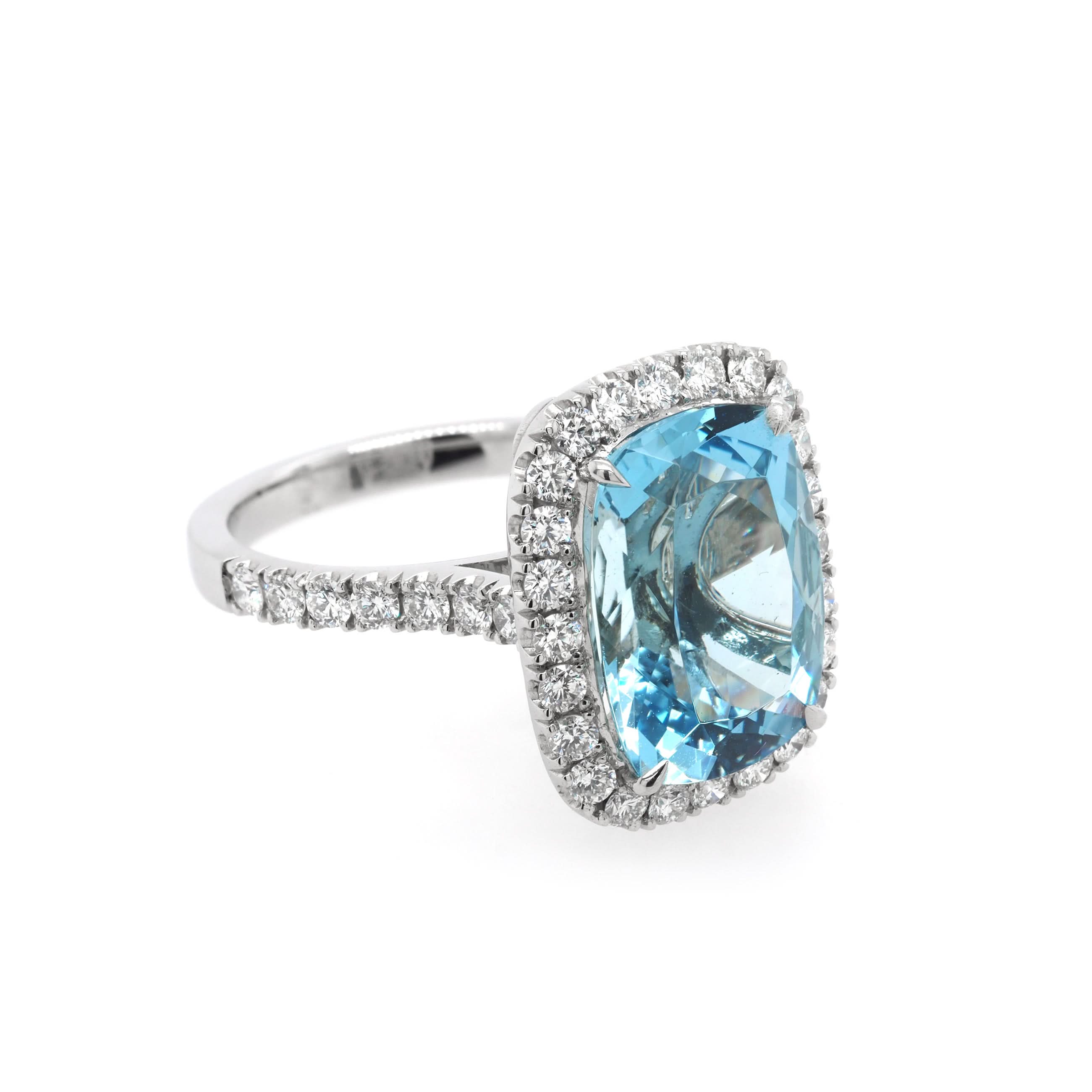 Ogden of Harrogate Jewellery Platinum Aquamarine and Diamond Cluster Ring