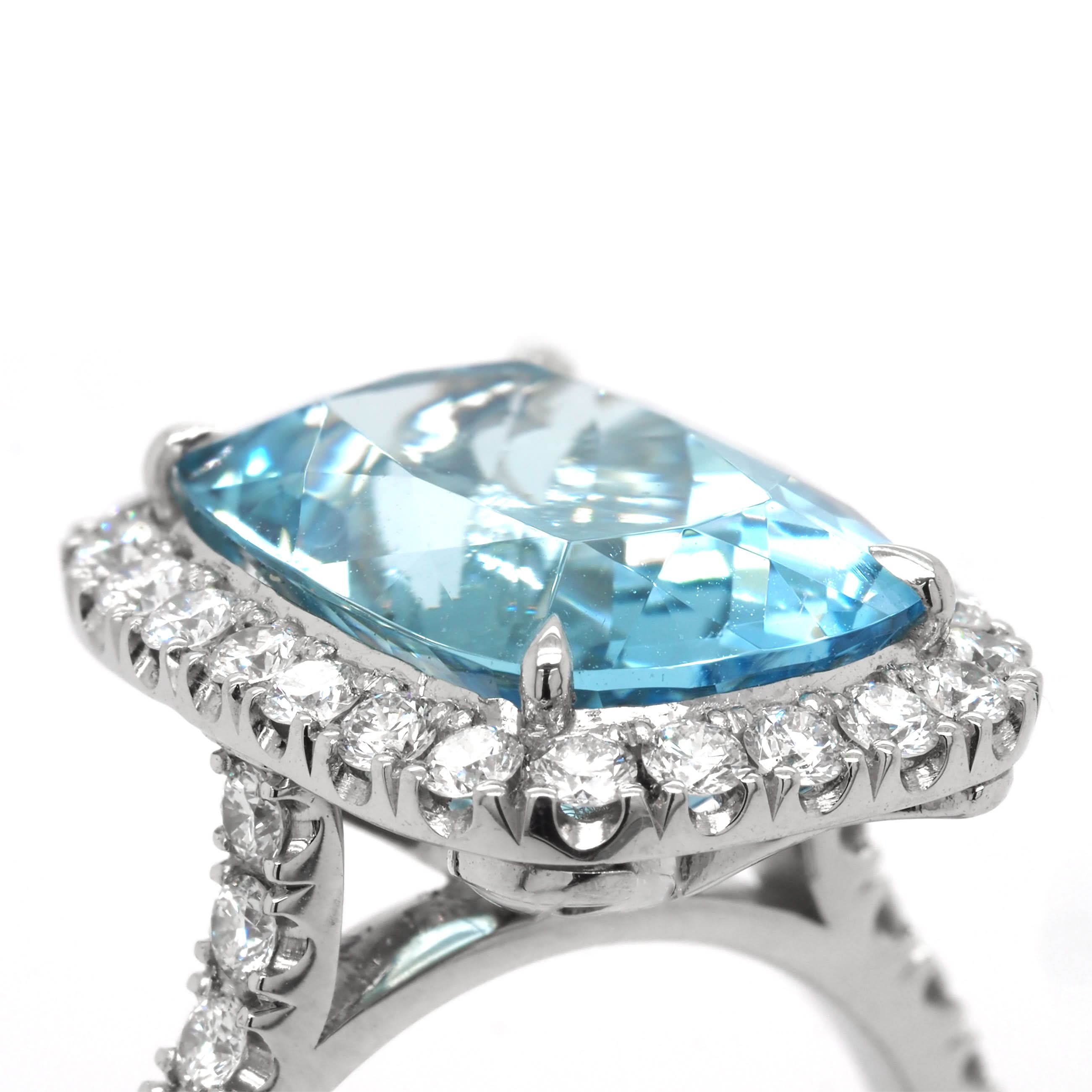 Ogden of Harrogate Jewellery Platinum Aquamarine and Diamond Cluster Ring