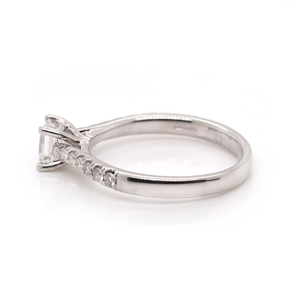 Ogden of Harrogate Jewellery Platinum Claw Set Square Diamond Solitaire Ring with Diamond Set Shoulders