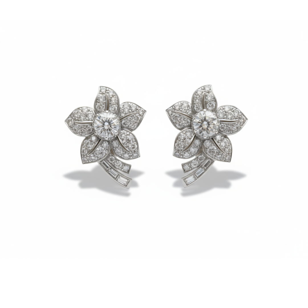 Ogden of Harrogate Jewellery Platinum Diamond 3.80ct Pave Earrings c.1950