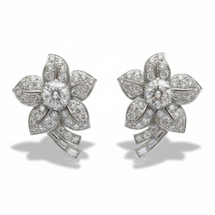 Ogden of Harrogate Jewellery Platinum Diamond 3.80ct Pave Earrings c.1950
