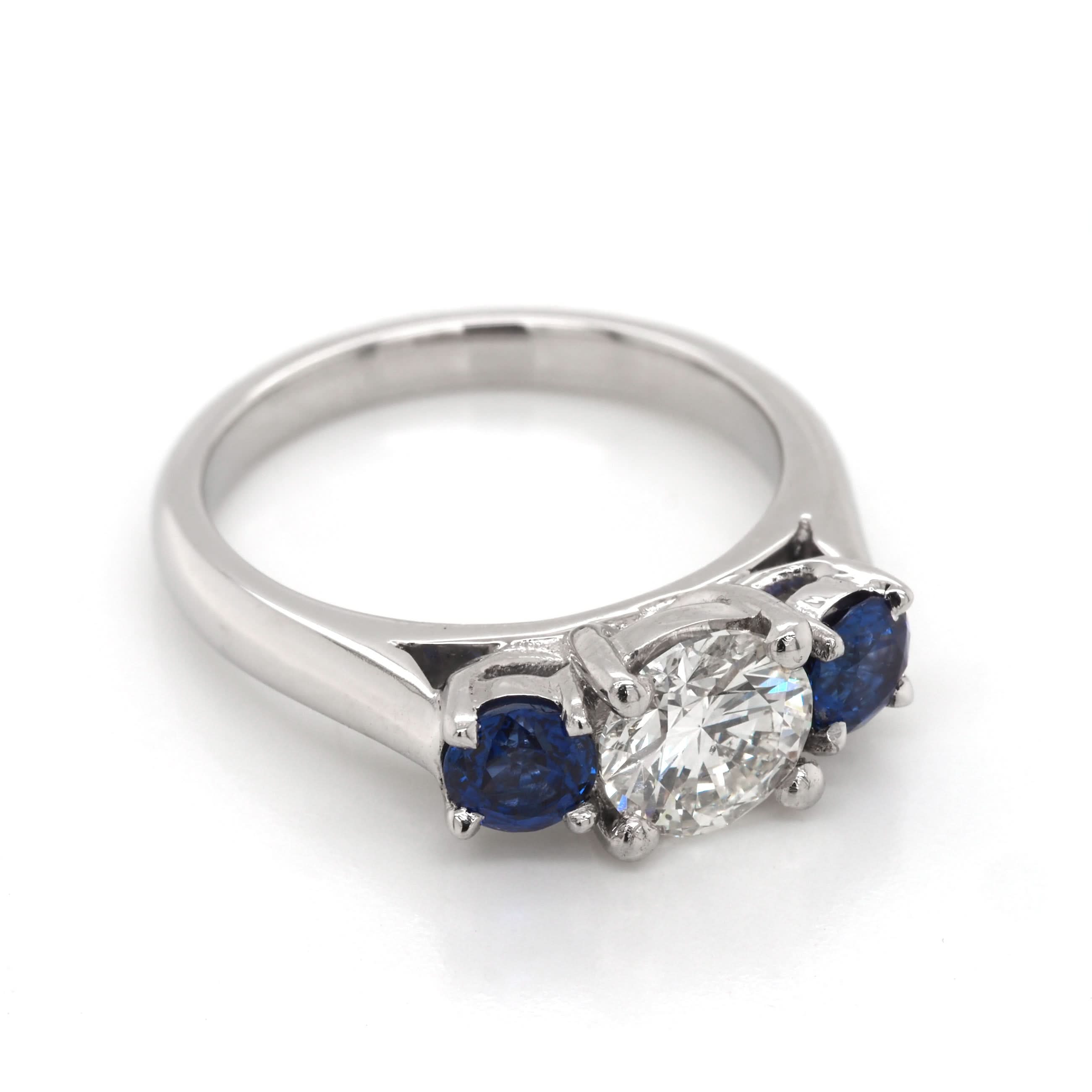 Ogden of Harrogate Jewellery Platinum Diamond and Sapphire Three-Stone Ring