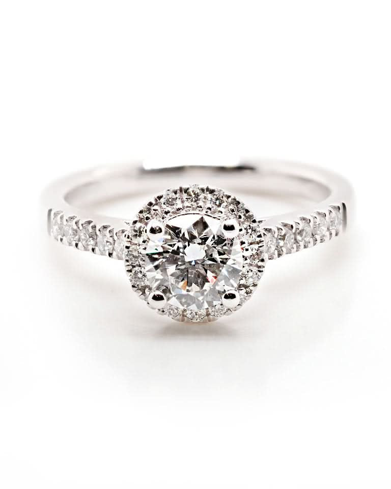 Ogden of Harrogate Jewellery Platinum Diamond Cluster Halo Ring with Diamond-Set Shoulders