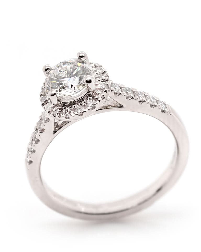 Ogden of Harrogate Jewellery Platinum Diamond Cluster Halo Ring with Diamond-Set Shoulders