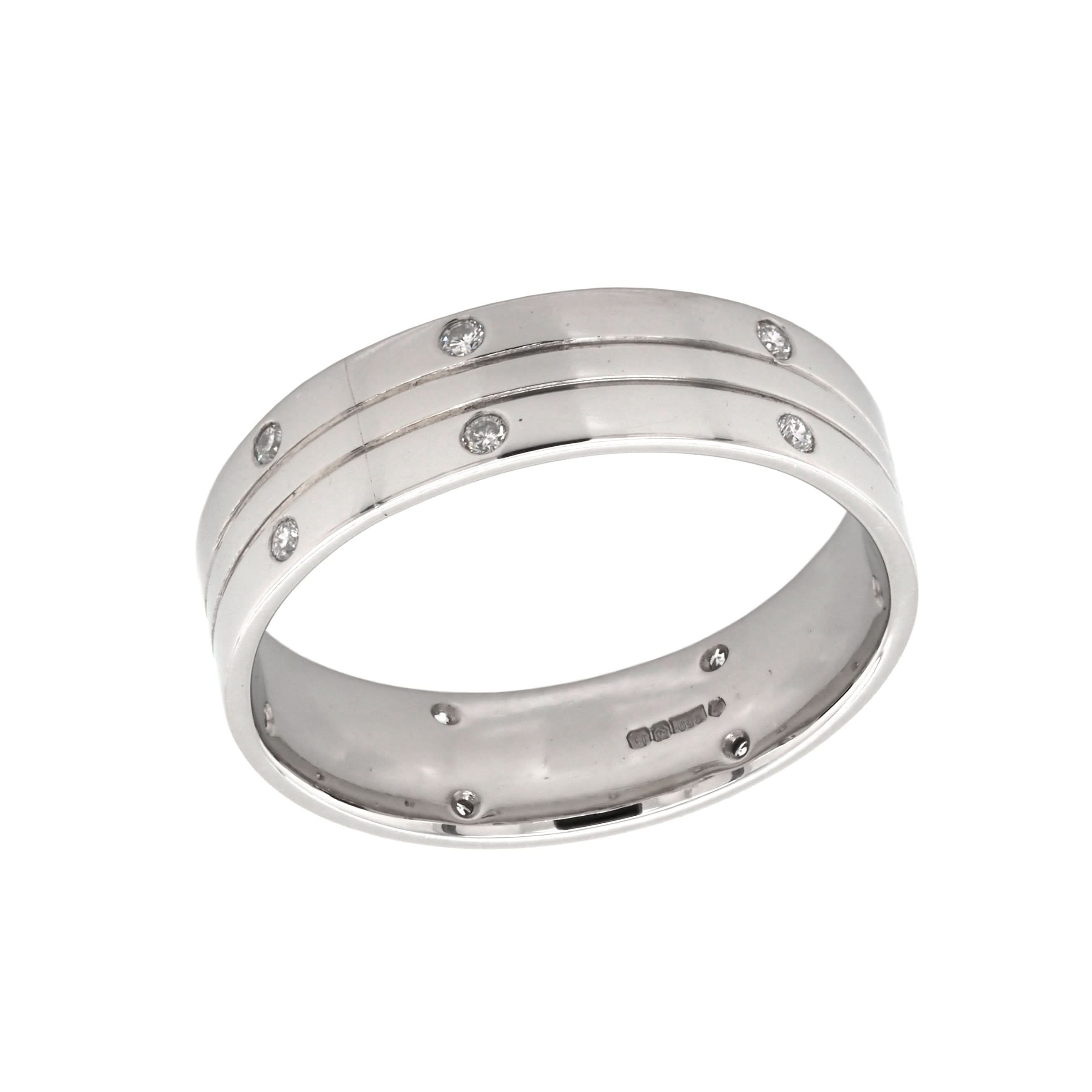 Ogden of Harrogate Jewellery Platinum Diamond-Set Wide Dress Band