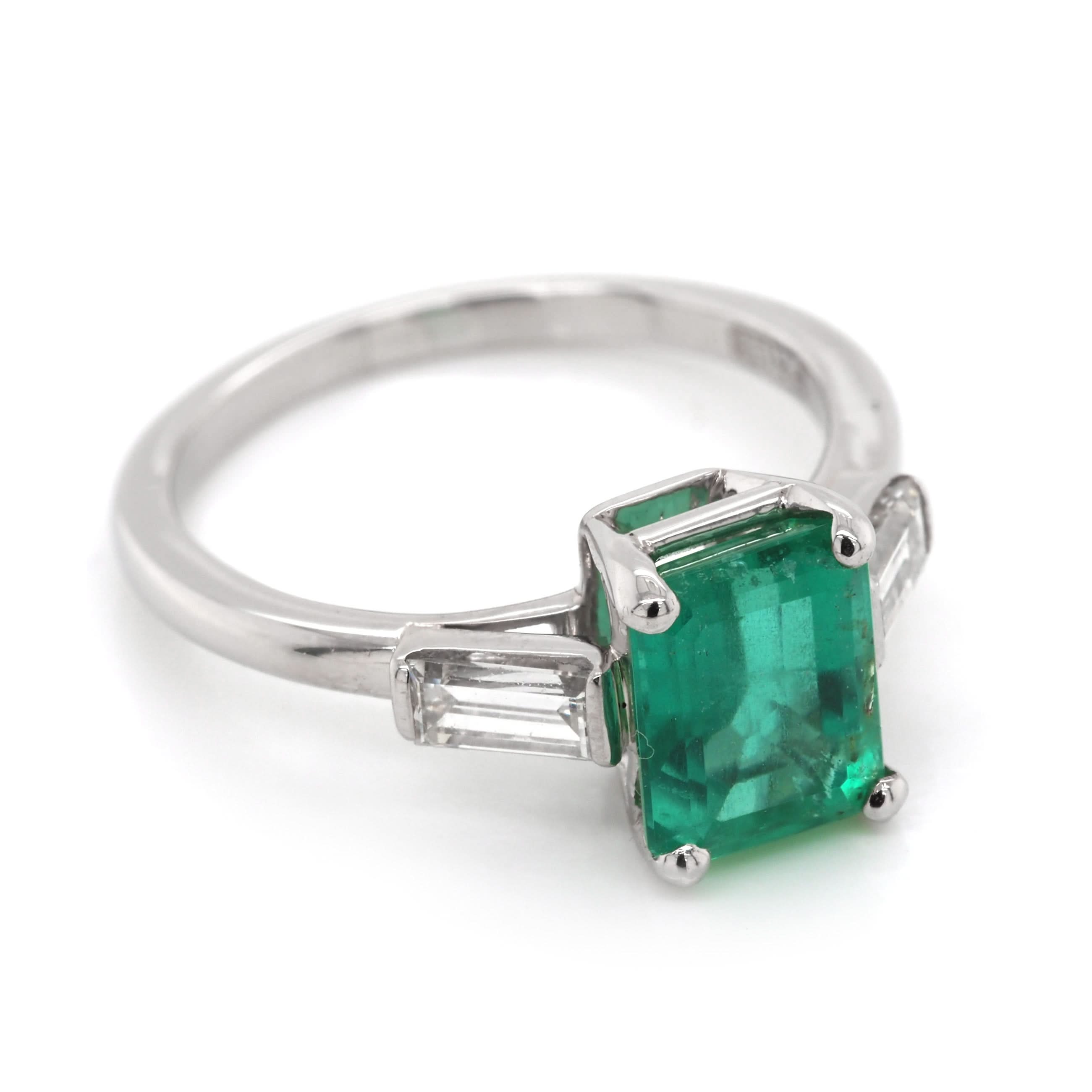 Ogden of Harrogate Jewellery Platinum Emerald and Diamond 3-Stone Ring
