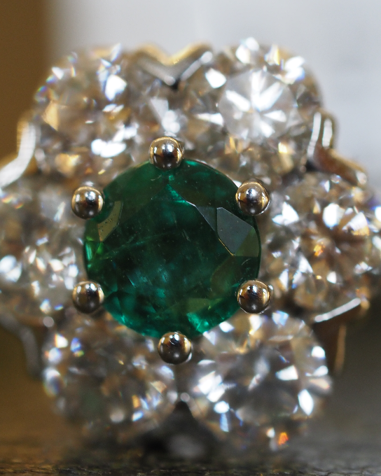 Ogden of Harrogate Jewellery Platinum Emerald and Diamond Cluster Ring