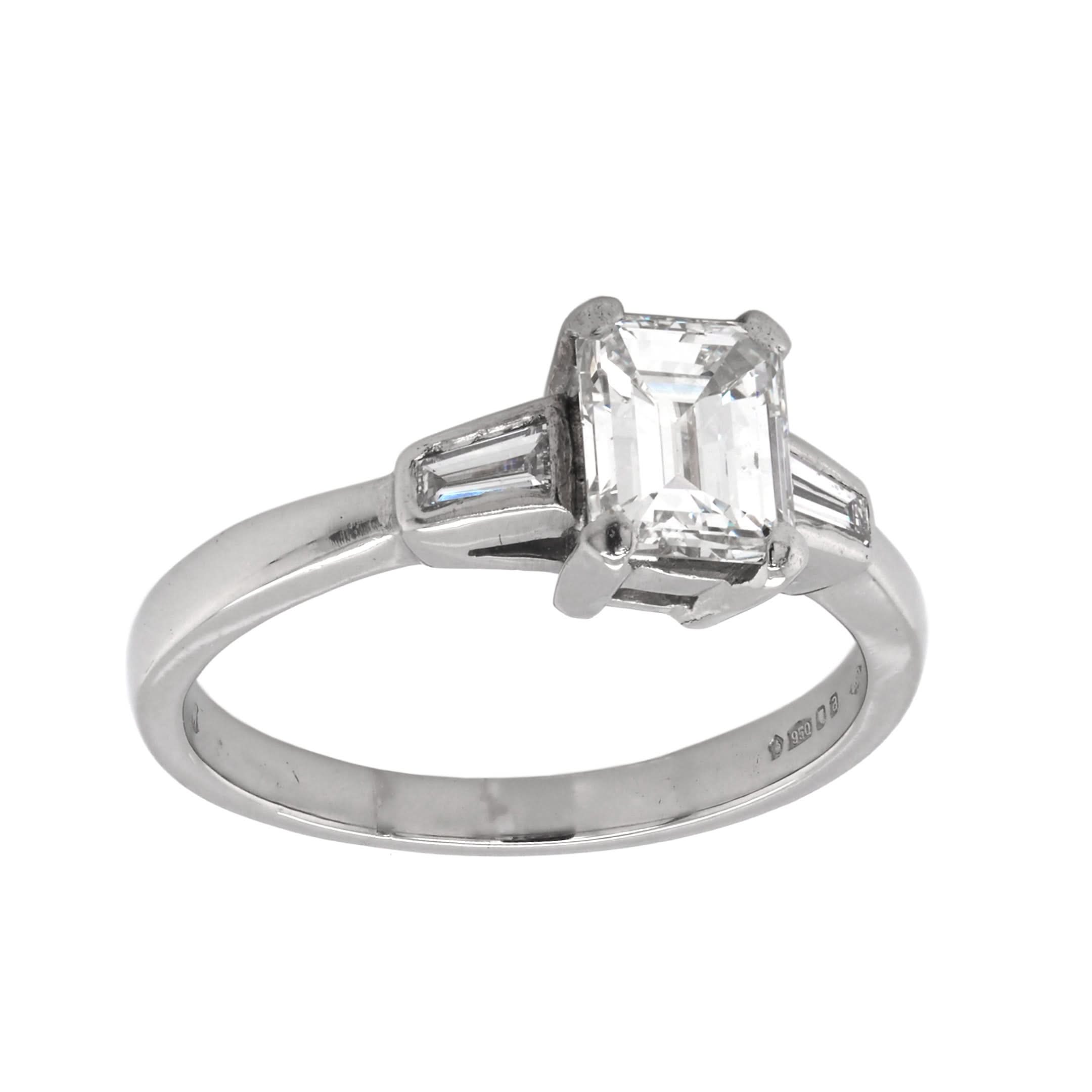 Ogden of Harrogate Jewellery Platinum Emerald-Cut and Baguette-Cut Diamond Three-Stone Ring