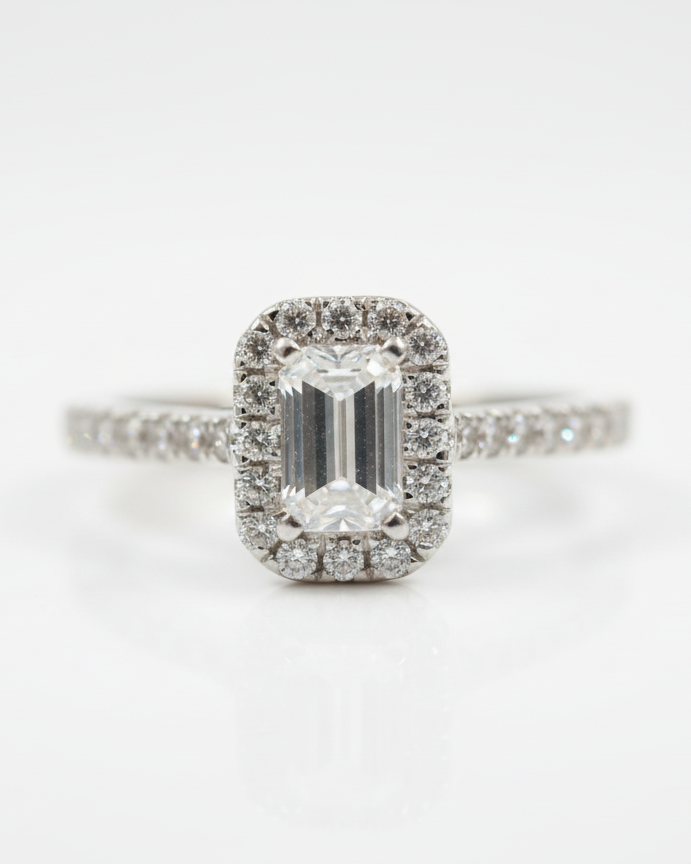 Ogden of Harrogate Jewellery Platinum G VS1 Emerald-Cut Diamond Halo Ring **POA**