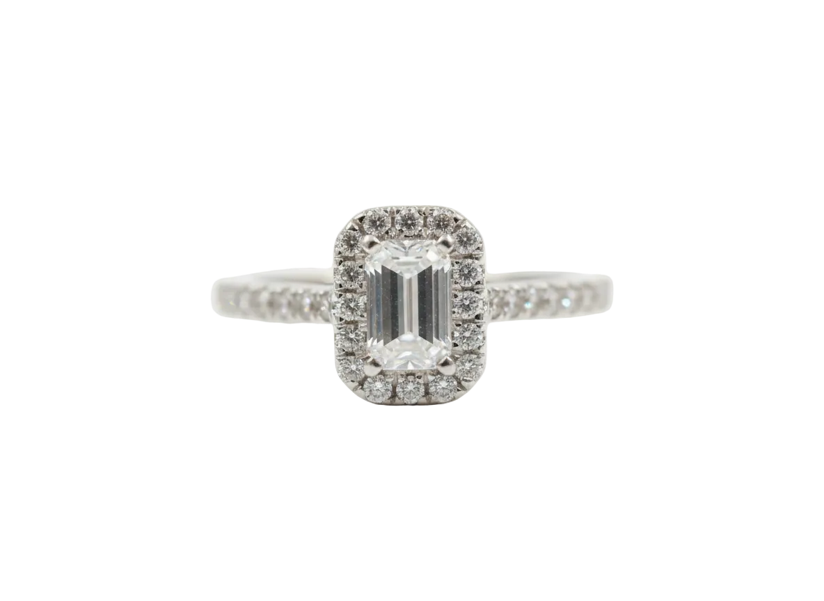 Ogden of Harrogate Jewellery Platinum G VS1 Emerald-Cut Diamond Halo Ring **POA**