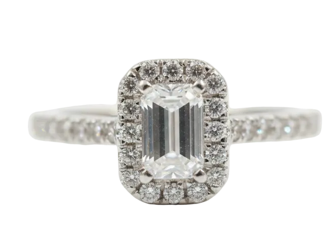 Ogden of Harrogate Jewellery Platinum G VS1 Emerald-Cut Diamond Halo Ring **POA**
