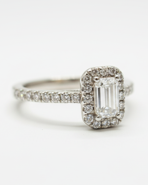Ogden of Harrogate Jewellery Platinum G VS1 Emerald-Cut Diamond Halo Ring **POA**