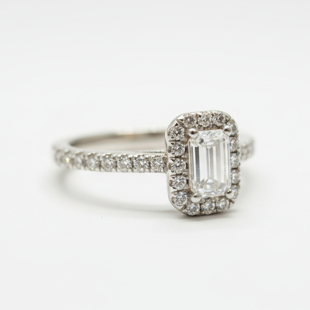 Ogden of Harrogate Jewellery Platinum G VS1 Emerald-Cut Diamond Halo Ring **POA**