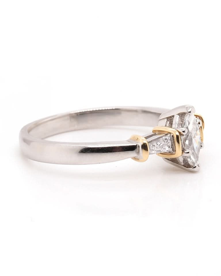 Ogden of Harrogate Jewellery Platinum Marquise Cut Diamond Ring with Baguette Cut Diamond Set Shoulders