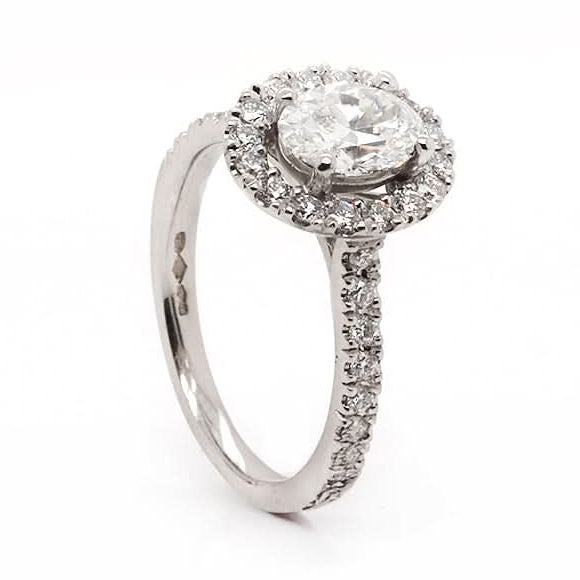 Ogden of Harrogate Jewellery Platinum Oval Diamond Halo Cluster Ring