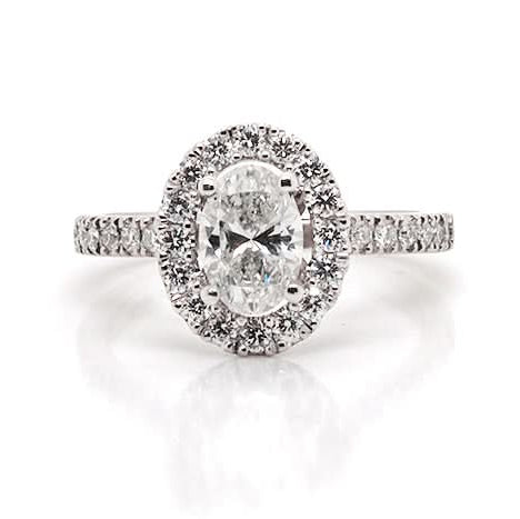 Ogden of Harrogate Jewellery Platinum Oval Diamond Halo Cluster Ring