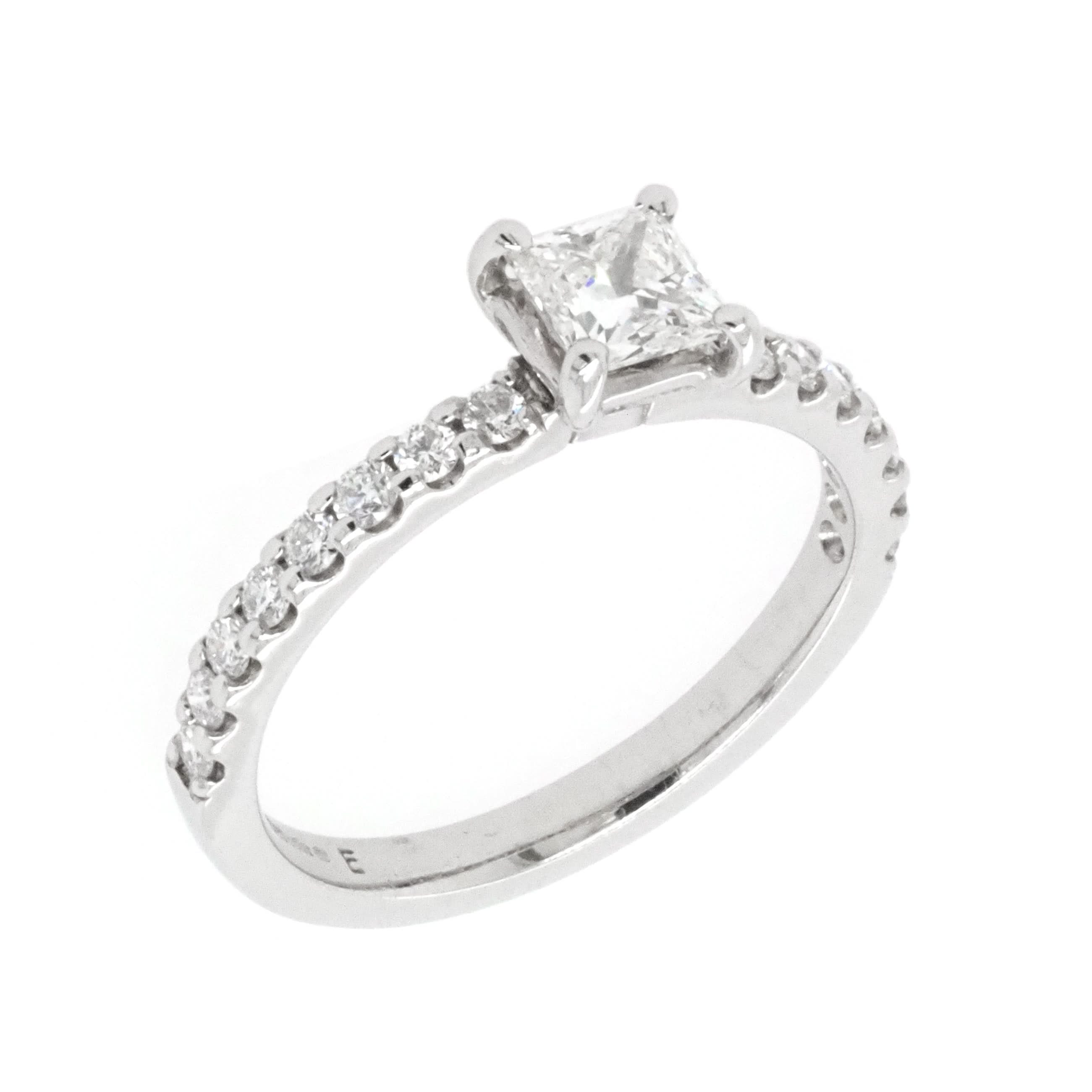 Ogden of Harrogate Jewellery Platinum Princess-Cut Diamond Ring with Diamond-Set Shoulders
