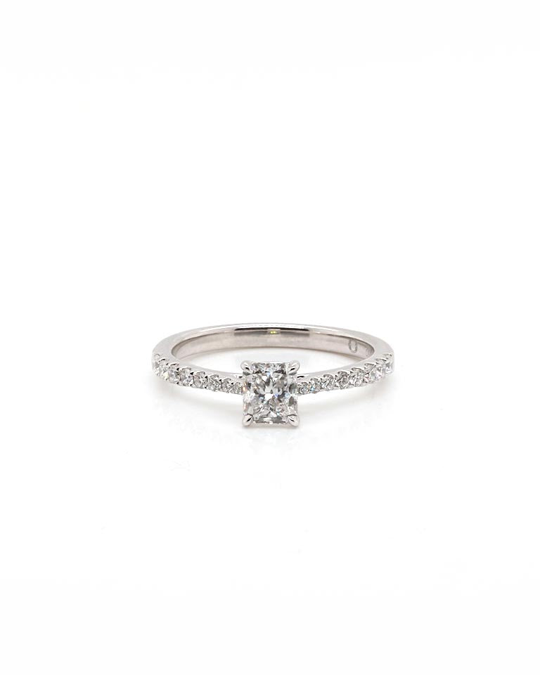Ogden of Harrogate Jewellery Platinum Radiant Cut Diamond Ring with Diamond Set Shoulders