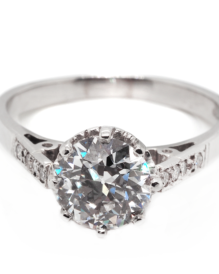 Ogden of Harrogate Jewellery Platinum Rare High Colour Old Mine Cut Diamond Solitaire Ring