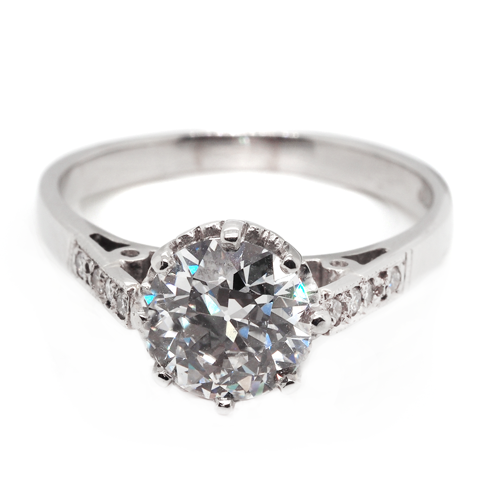 Ogden of Harrogate Jewellery Platinum Rare High Colour Old Mine Cut Diamond Solitaire Ring